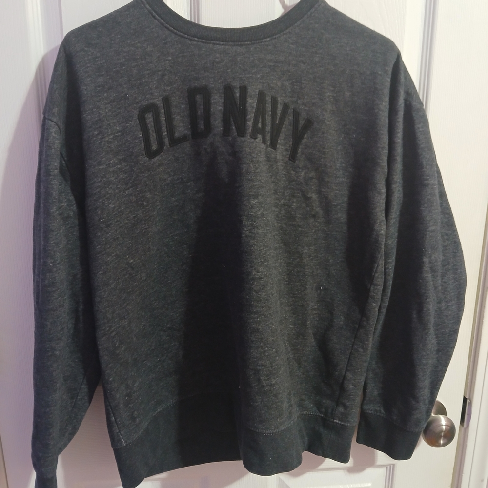 Old Navy Men's Charcoal Crewneck Sweatshirt with Tonal Logo